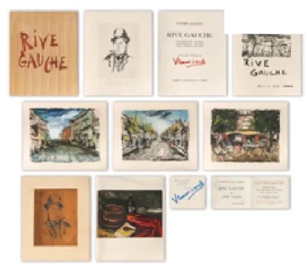 Illustriertes Buch Vlaminck - RIVE GAUCHE. Quartier latin - Plaisance - Montparnasse - Les Quais - Saint-Germain-des-Prés. Exemplaire sur Japon nacré avec suites, le cuivre du portrait et une aquarelle originale.