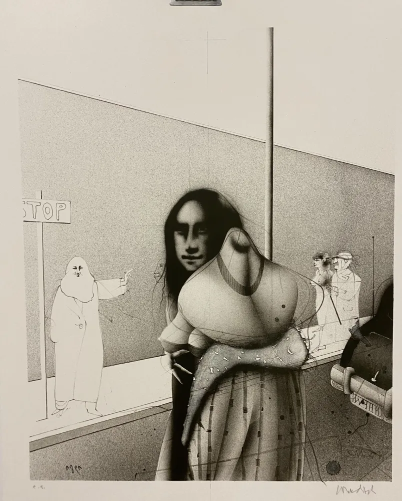 Lithographie Wunderlich - Strassenszene