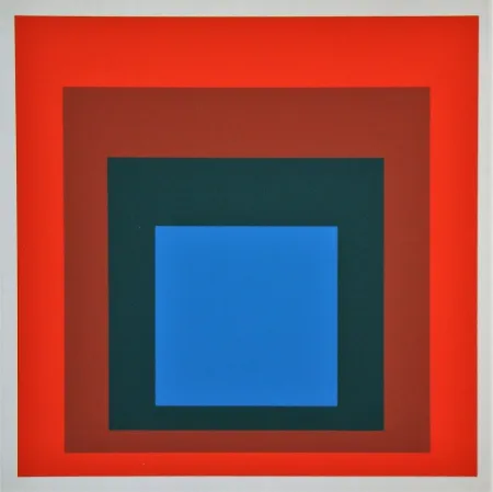 Siebdruck Albers - Blue+darkgreen with 2 reds, 1955