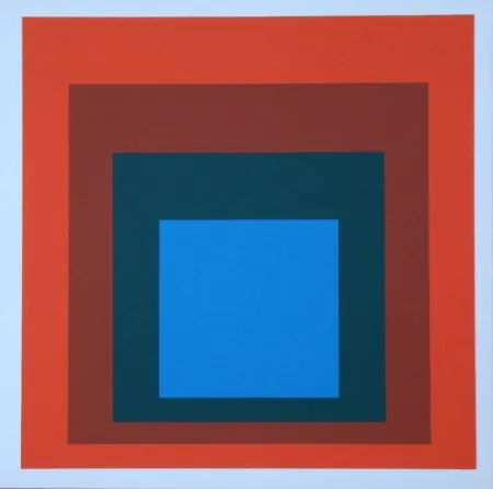 Siebdruck Albers - Homage to the Square - blue+darkgreen with 2 reds, 1955