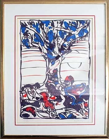 Lithographie Alechinsky - Arbre en bleu