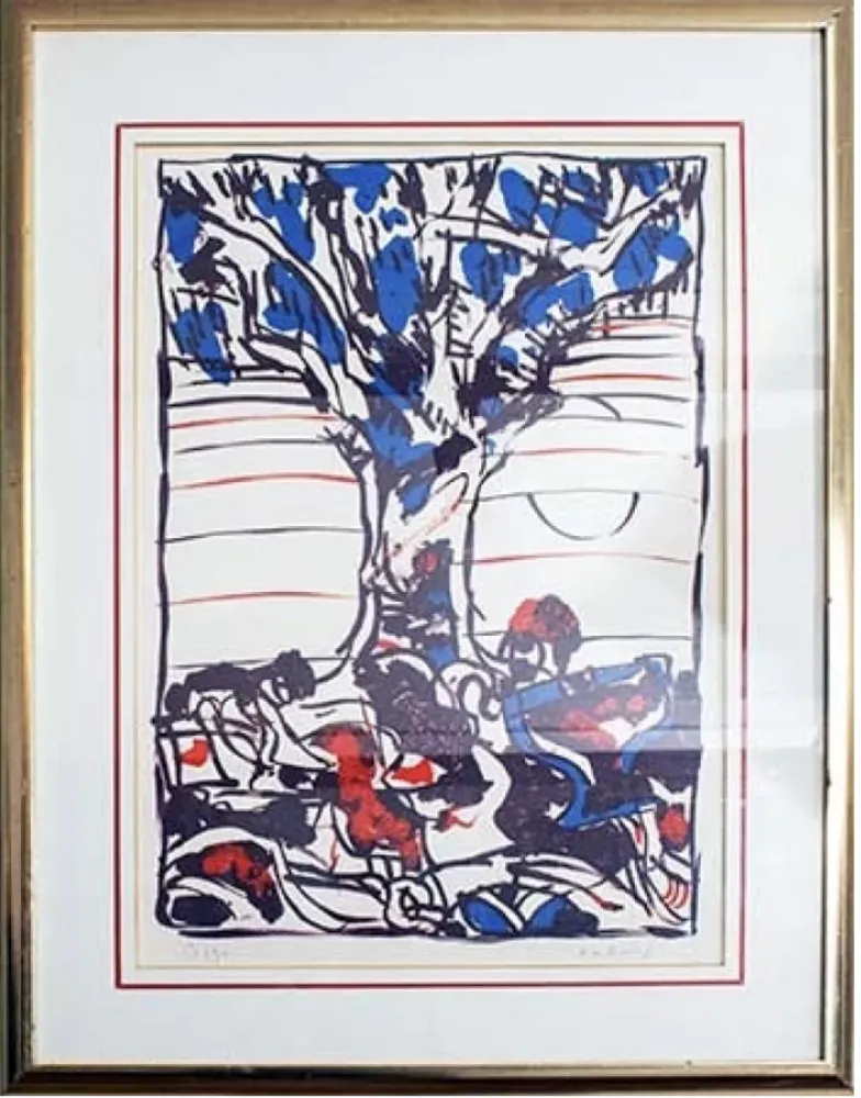Lithographie Alechinsky - Arbre en bleu