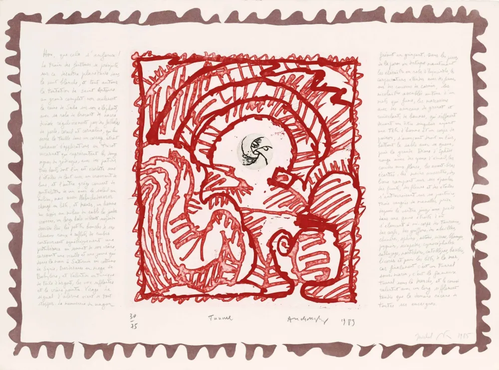 Radierung Alechinsky - Le chien roi – Tunnel