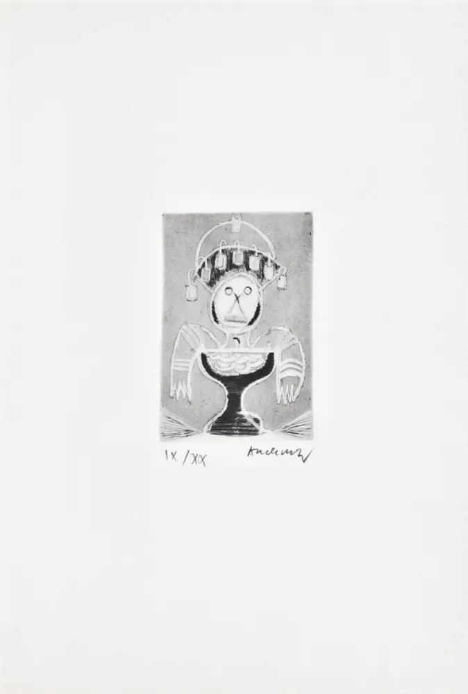 Radierung Alechinsky - Les métiers 06: Le coiffeur