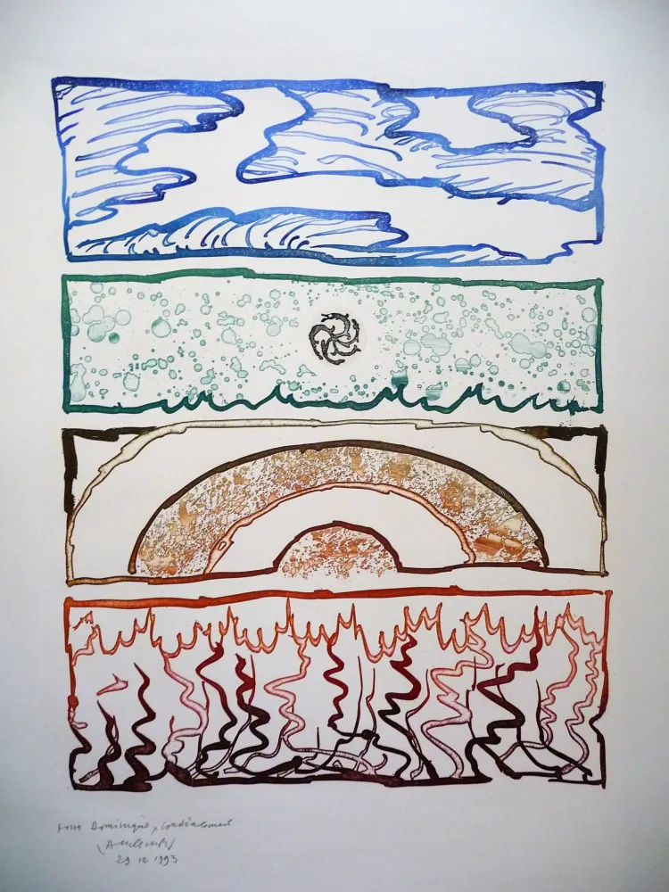 Lithographie Alechinsky - Les quatre élements 