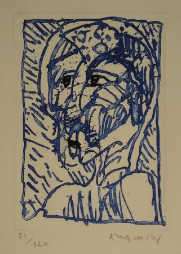 Radierung Alechinsky - Tête / Kopf. 