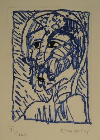 Radierung Alechinsky - Tête / Kopf. 