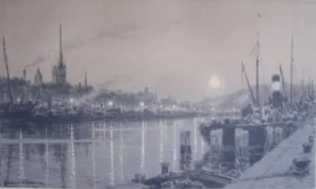 Lithographie Alleaume - Le port de Rouen