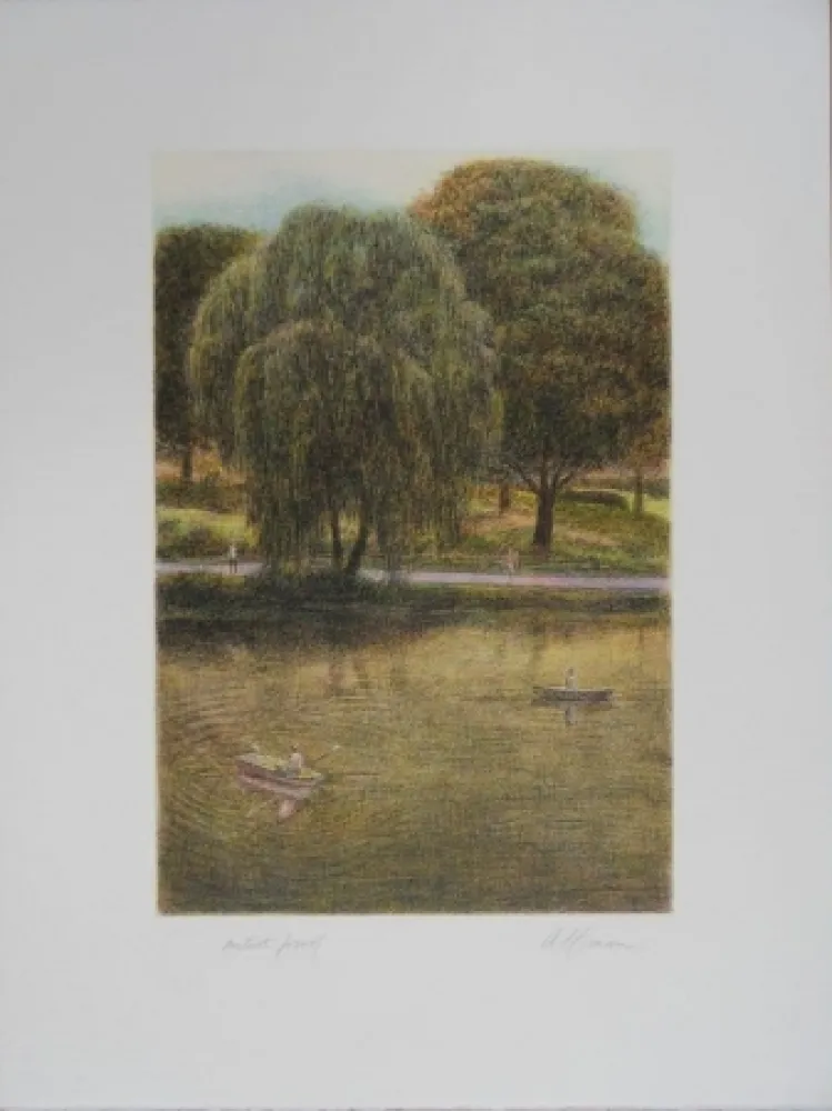 Lithographie Altman - Central Park - The Boats