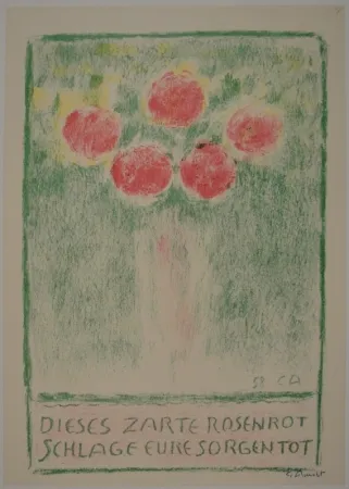 Lithographie Amiet - Blumenvase mit Rosen