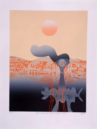 Radierung Andivero - Hay una casa al sur, al lado de la fabrica de sueno - Il y a une maison au sud, à côté de l'usine de rêves