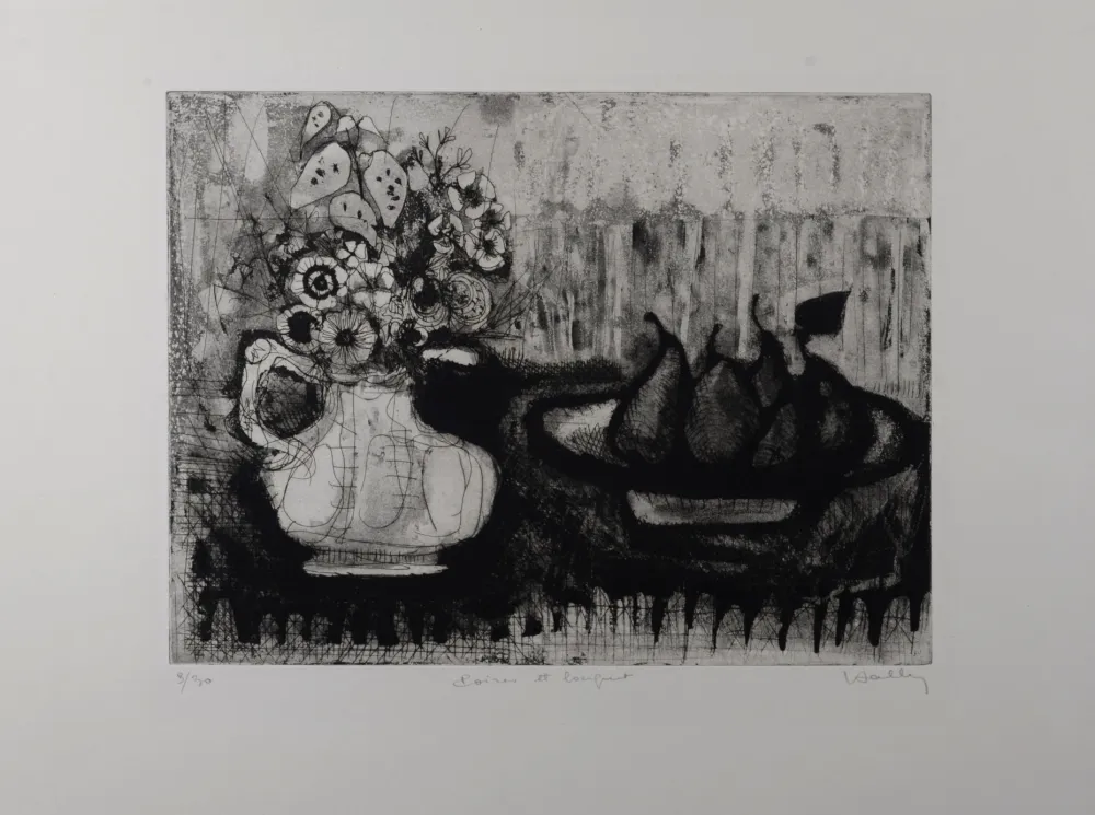 Stich Anonyme - Poires et bouquet, c.1960