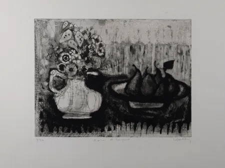 Stich Anonyme - Poires et bouquet, c.1960