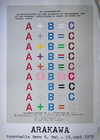 Siebdruck Arakawa - „10 reassembling an investigation of the elements of reassembly and of the possible applications of these in order to change usage“, 1972.
