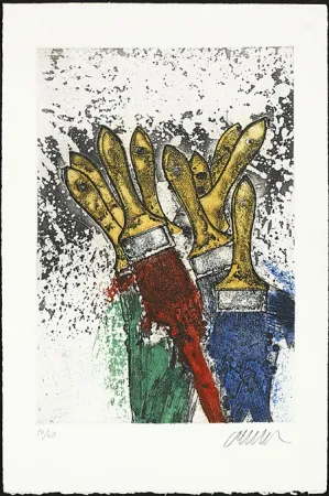 Radierung Arman - Les manches jaunes