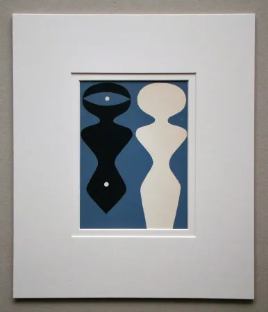 Holzschnitt Arp - Deux figures sur fond bleu