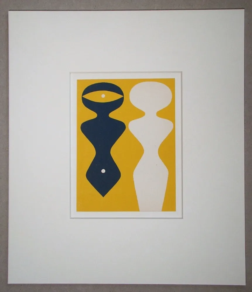 Holzschnitt Arp - Deux figures sur fond jaune