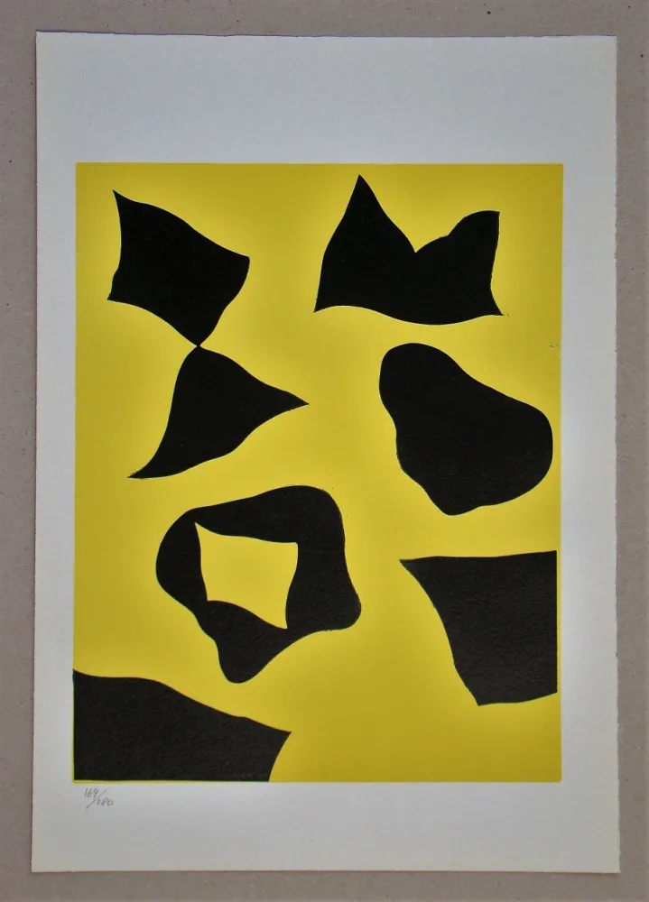 Holzschnitt Arp - Es schneit nach oben