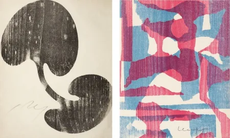 Holzschnitt Arp - Siamesisches Blatt : ONZE PEINTRES VUS PAR ARP. 1949. Deluxe.