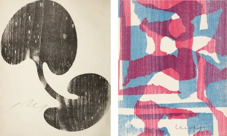 Holzschnitt Arp - Siamesisches Blatt : ONZE PEINTRES VUS PAR ARP. 1949. Deluxe. 