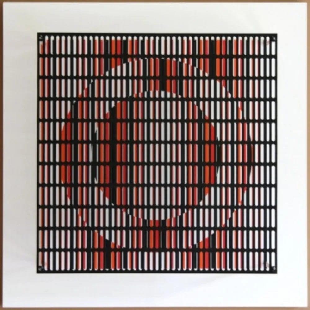 Holzschnitt Asis - Vibration cercles noir, orange et rouge