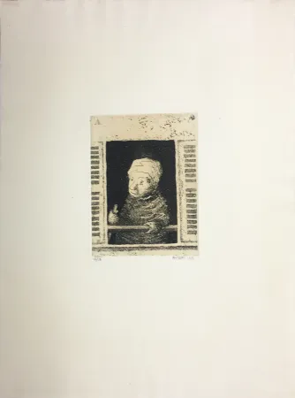 Aquatinta Avati - Femme de ménage à la fenêtre (1951)