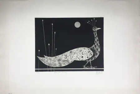 Mezzotinto Avati - PAON AUX ROSEAUX (1958)