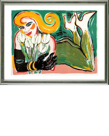 Siebdruck Bach - Liegende mit Tulpen, 2006