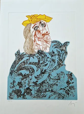 Radierung Baj - Femme en fleurs