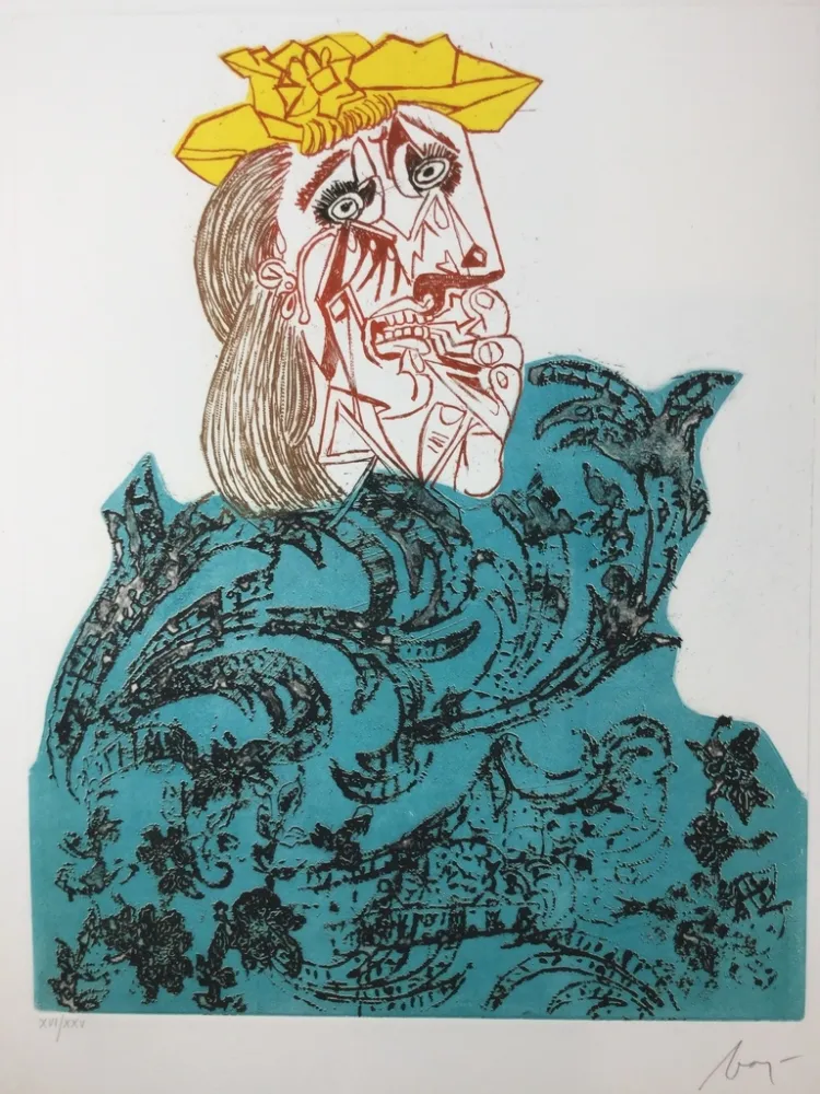 Radierung Baj - Femme en pleurs