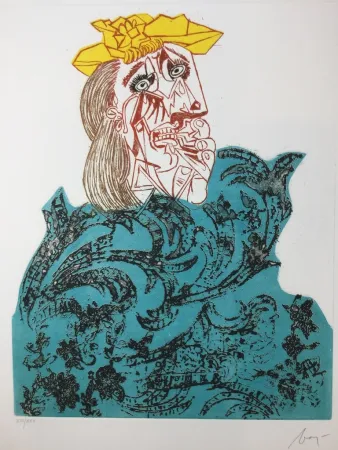 Radierung Baj - Femme en pleurs