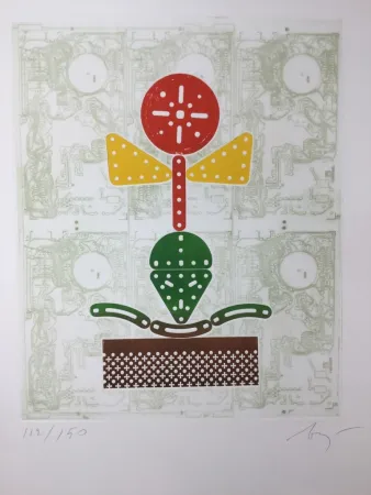 Radierung Baj - Fiore meccanico