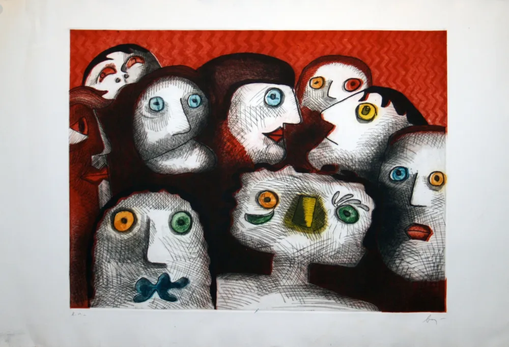 Aquatinta Baj - Folla