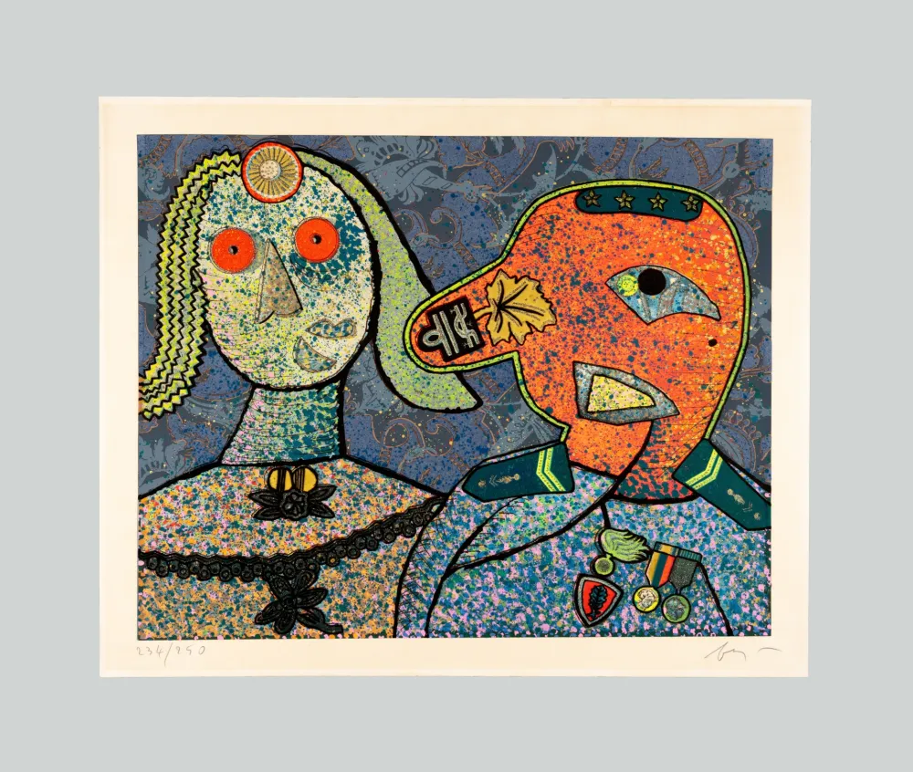 Siebdruck Baj - Il generale Dada e una delle sue mogli