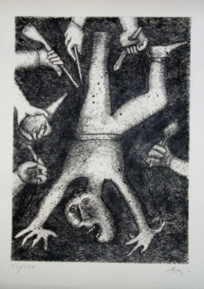 Kaltnadelradierung Baj - Tête à l'envers