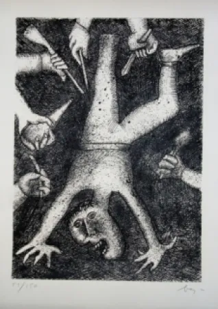 Kaltnadelradierung Baj - Tête à l'envers