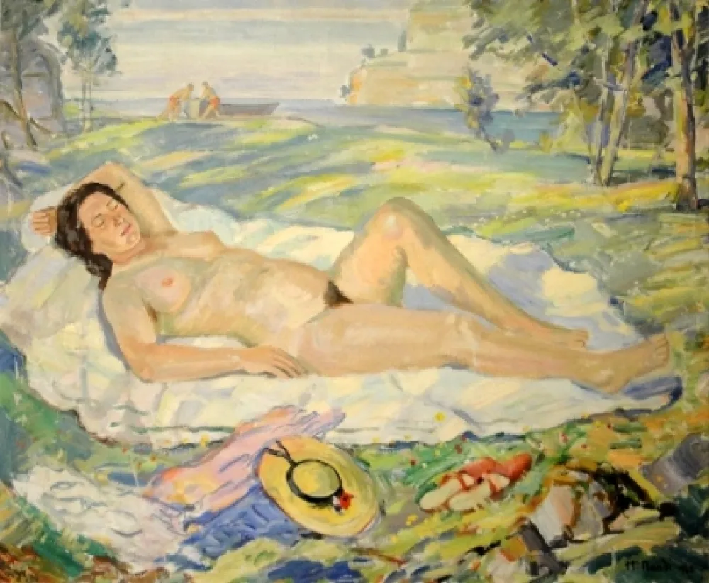 Keine Technische Bandi - (Liegender Akt in südlicher Landschaft)