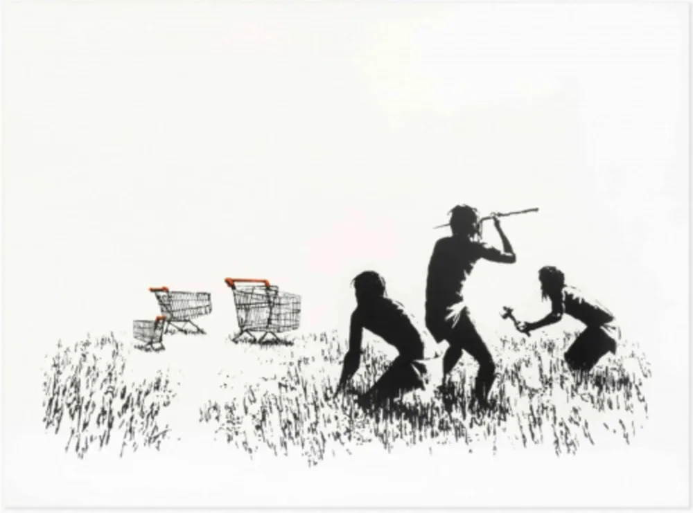 Siebdruck Banksy - Trolleys (Black & White Unsigned)
