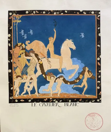 Lithographie Barbier - Le Cavalier Blanc, Signée a la main