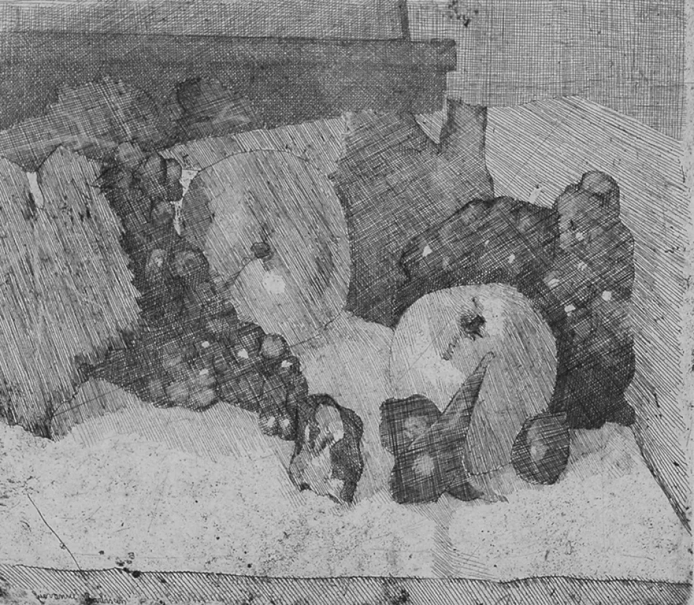 Radierung Barbisan - Natura morta con uva e fichi