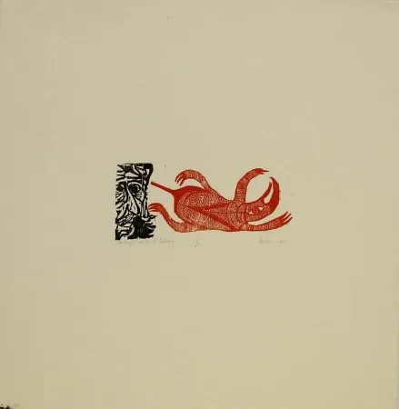 Holzschnitt Baskin - The Temptation of St. Anthony / St. Anthony with the Red Monster