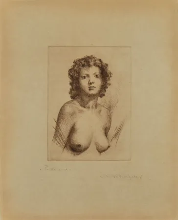 Kaltnadelradierung Battigelli - FEMALE NUDE HALF-LENGTH