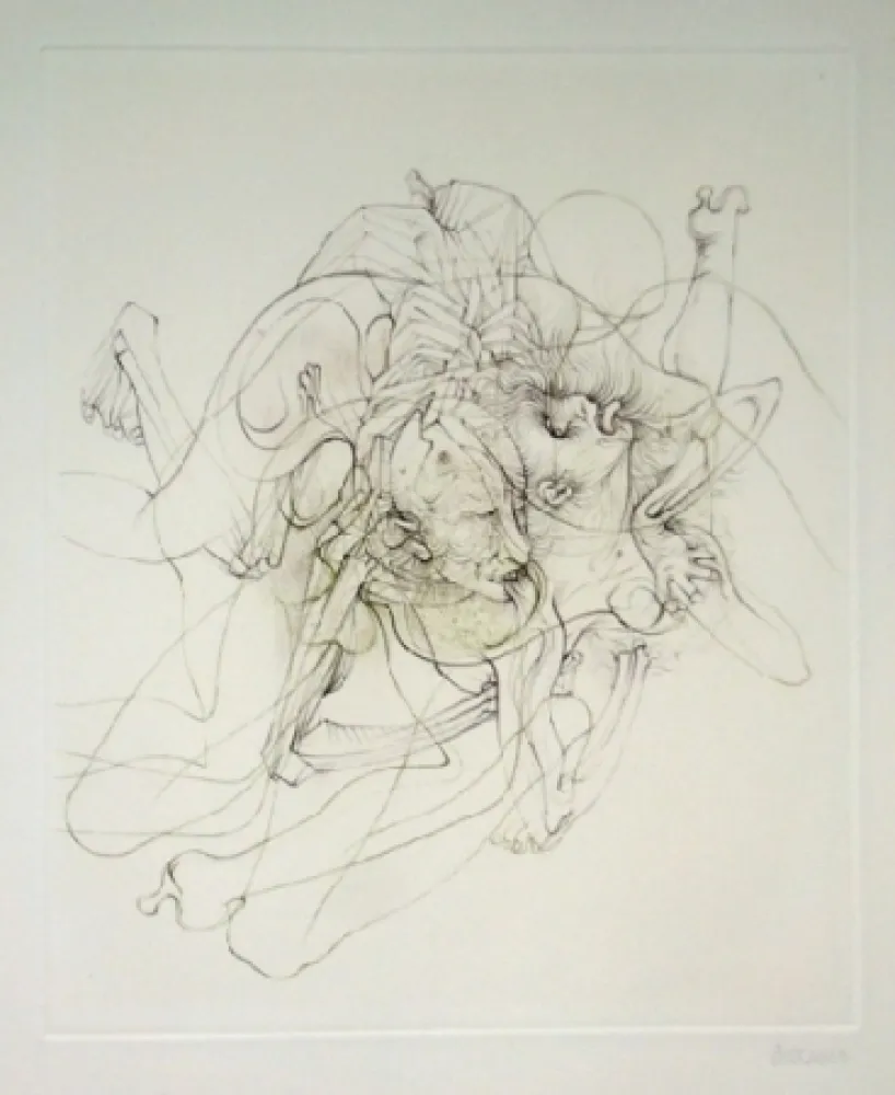 Radierung Und Aquatinta Bellmer - Dialogue entre un prêtre et un moribond