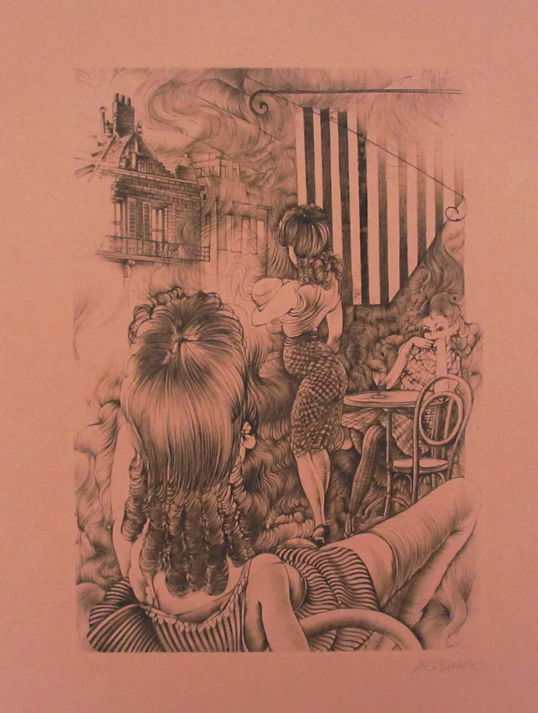 Radierung Und Aquatinta Bellmer - Incendie à Marseille