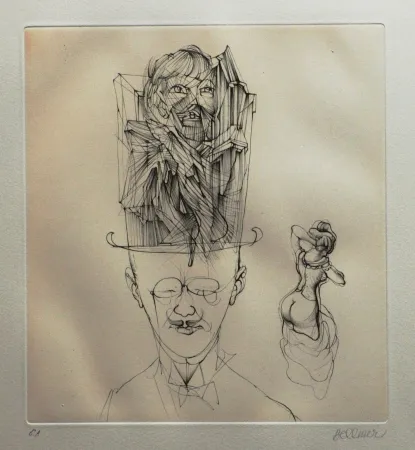 Radierung Und Aquatinta Bellmer - L'homme au chapeau melon