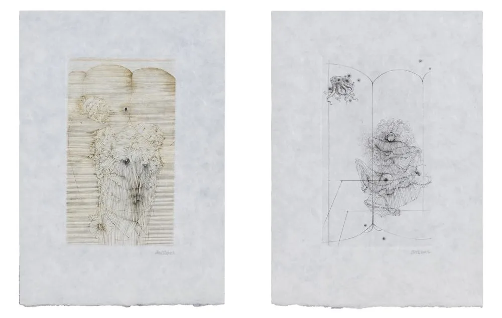 Stich Bellmer - MODE D'EMPLOI. Suite des 7 gravures signées sur Japon nacré (1967)