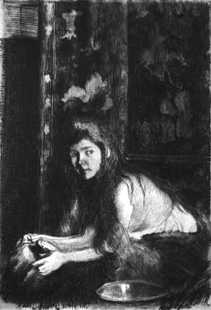 Radierung Besnard - La femme au vase