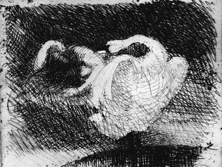 Radierung Besnard - Léda s'endort