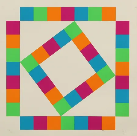 Lithographie Bill - ORGANIZATION OF 44 COLORED SQUARES - EXACTA FROM CONSTRUCTIVISM TO SYSTEMATIC ART 1918-1985