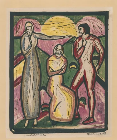 Holzschnitt Billert - Drei Figuren